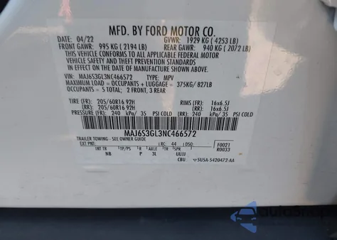 2022 Ford Ecosport Se из США, поврежденный, VIN MAJ6S3GL3NC466572